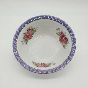 Yamatsu Japan Bowl 7" Purple Blue Lusterware Vintage Floral Rose